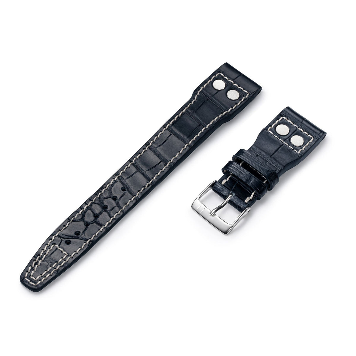 Alligator Uhrenarmband für große Fliegeruhr – kompatibles Armband zur IWC BIG PILOT (Armband nicht von IWC) – silberne Schließe