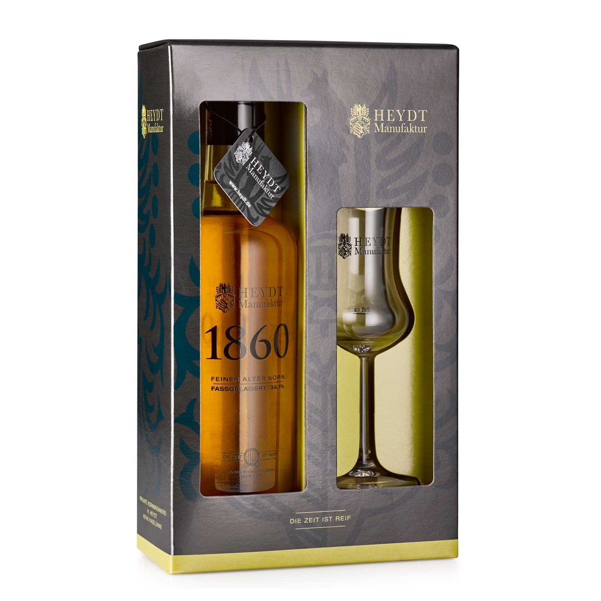 HEYDT Manufaktur 1860 Geschenkpaket, Korn mit 34,1 % Alkohol (0,5 l), goldene Farbe, inkl. 1 Spezialglas (59,90 € / 1 Liter)