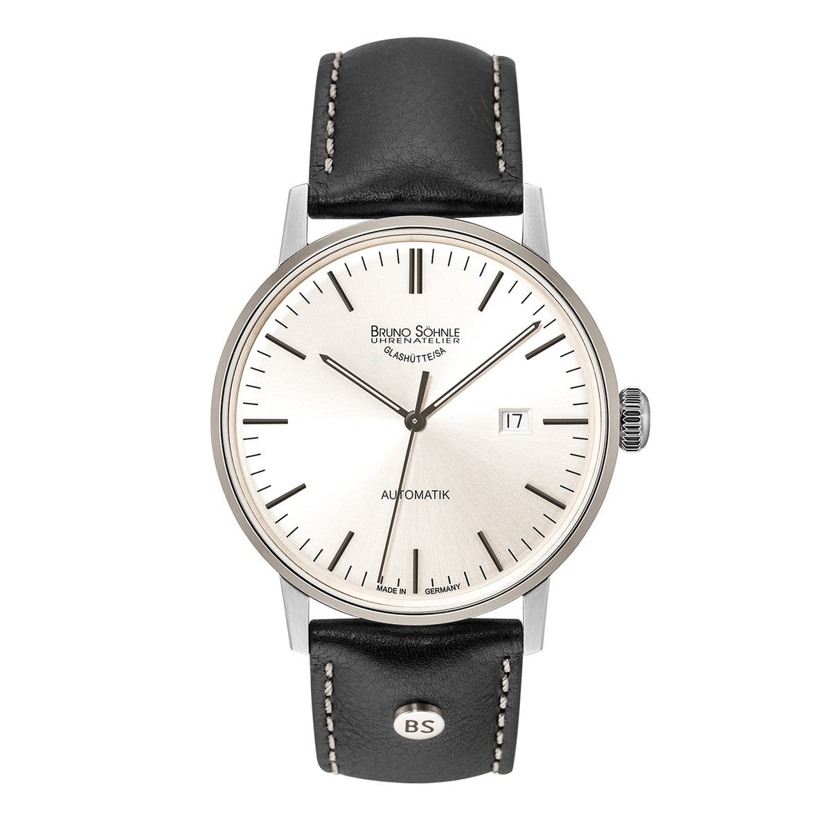 Bruno Söhnle 17-12173-247 Stuttgart Automatik Big Herren-Armbanduhr, Automatikwerk BS175, Edelstahlgehäuse, Saphirglas, Lederarmband, mit Dornschließe, 5 bar