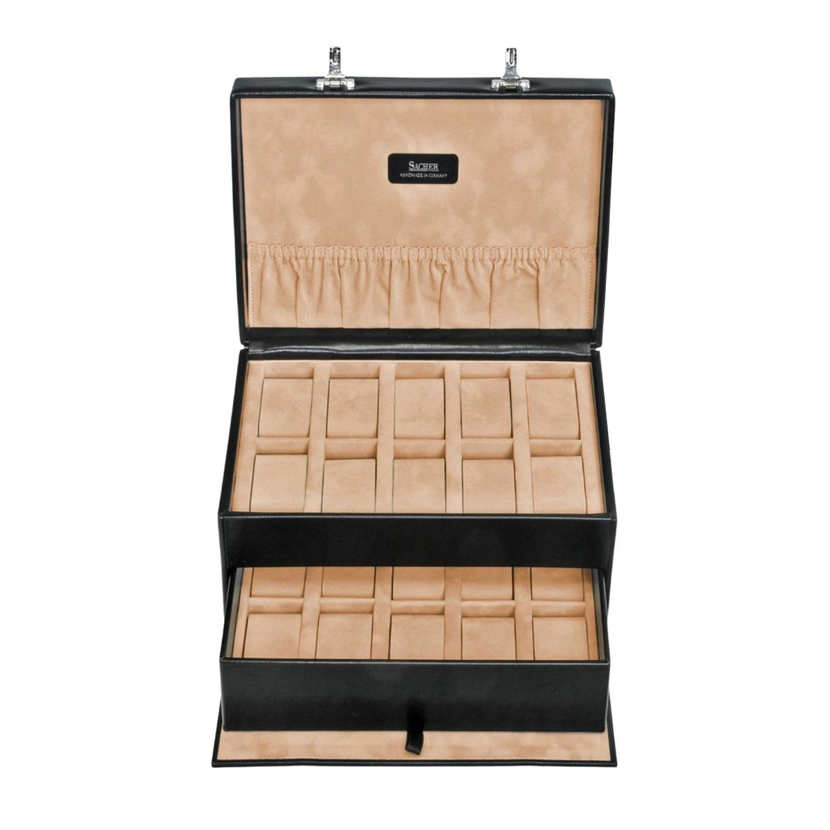 Uhrenkoffer für 20 Uhren | Schwarz | italienisches Leder | für Sammler