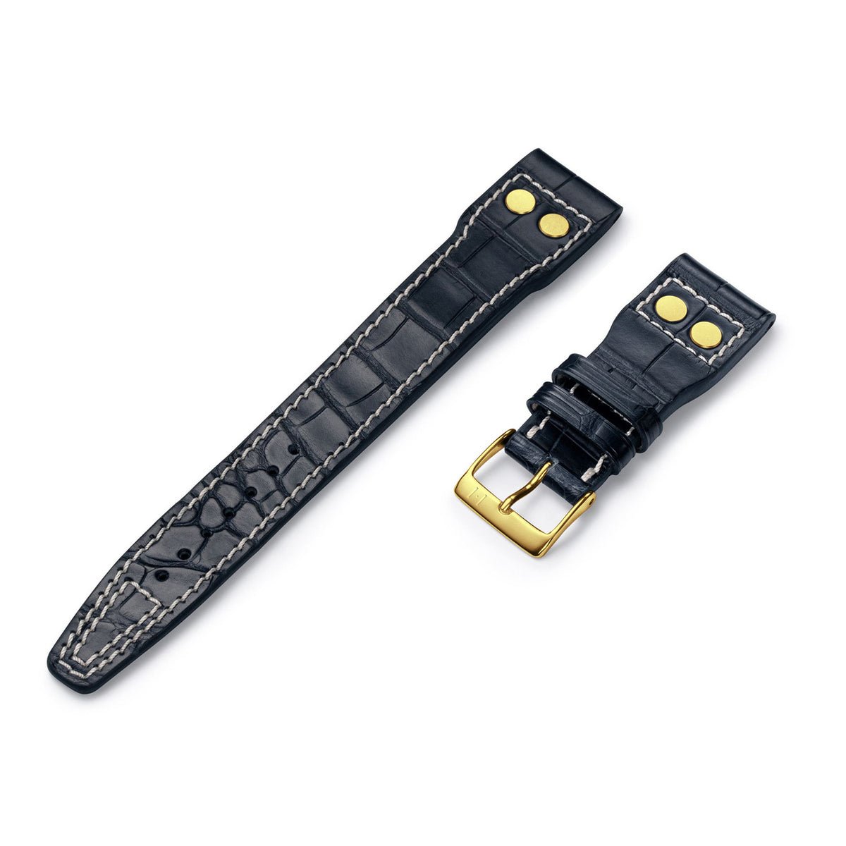 Alligator horlogeband voor groot pilotenhorloge - compatibele armband voor IWC BIG PILOT (armband niet van IWC) - gouden gesp