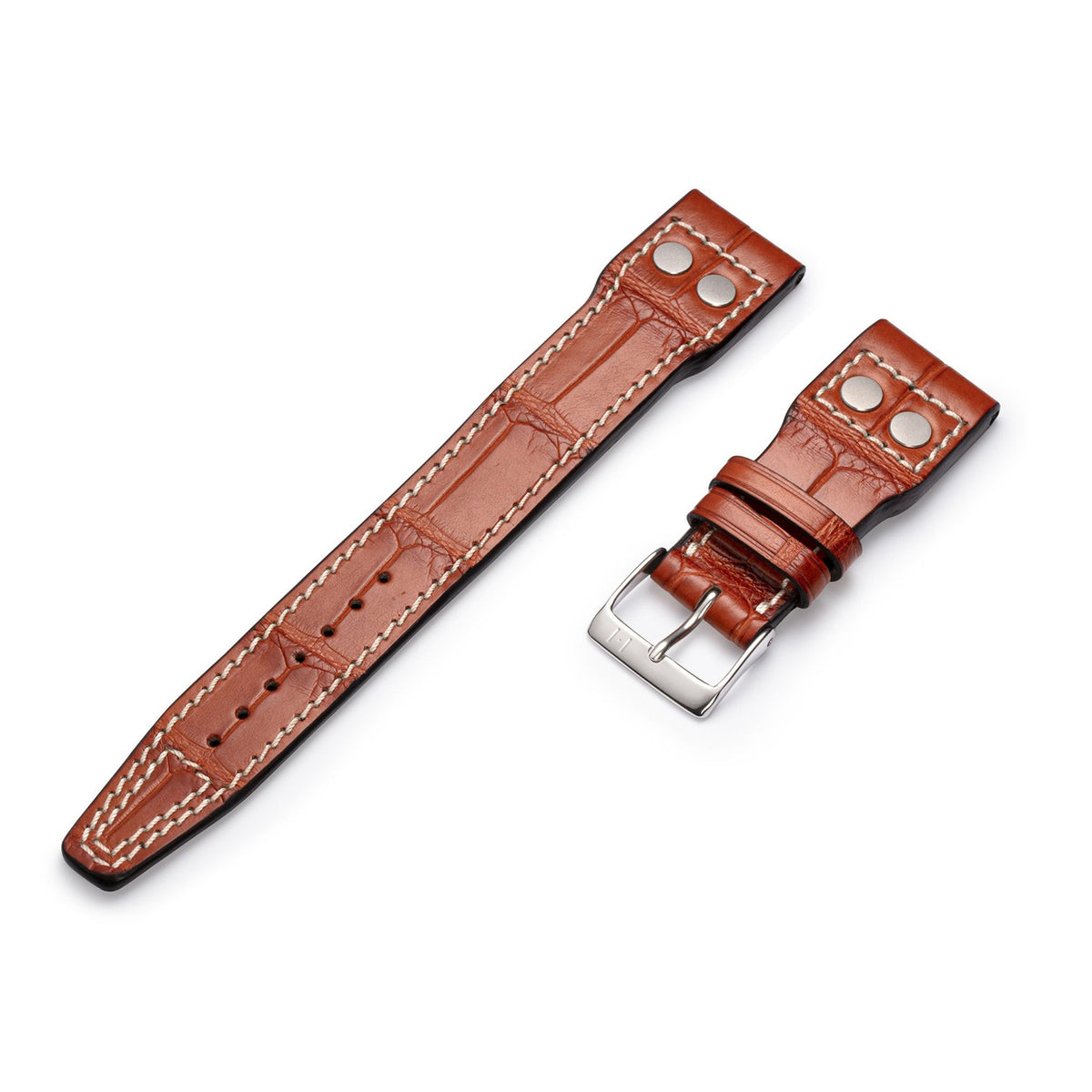 Alligator horlogeband voor groot pilotenhorloge - compatibele band voor IWC BIG PILOT (band niet van IWC) - zilverkleurige gesp