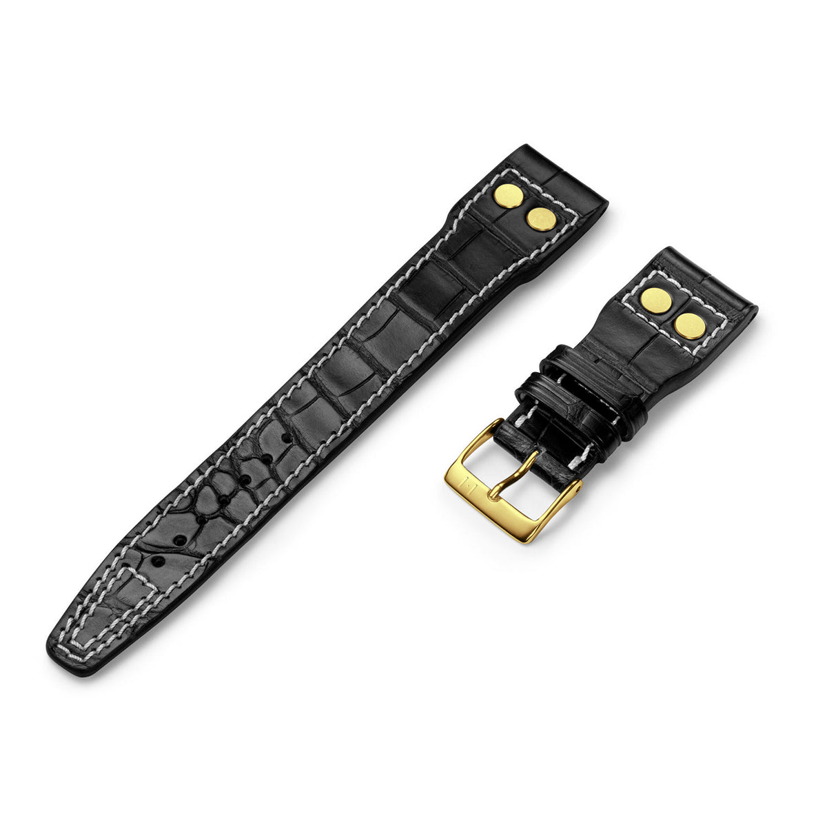 Alligator Uhrenarmband für große Fliegeruhr – kompatibles Armband zur IWC BIG PILOT (Armband nicht von IWC) – goldene Schließe