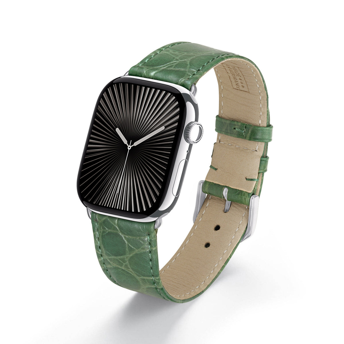 ClassicCroco Uhrenarmband aus Leder für Apple Watch 10, handgefertigt, Apfelgrün, von Happel