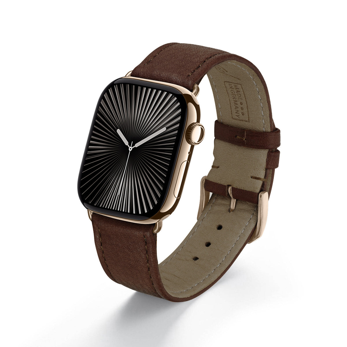 AuroraEco Uhrenarmband aus Bioleder für Apple Watch 10, handgefertigt, Mokka, von Happel