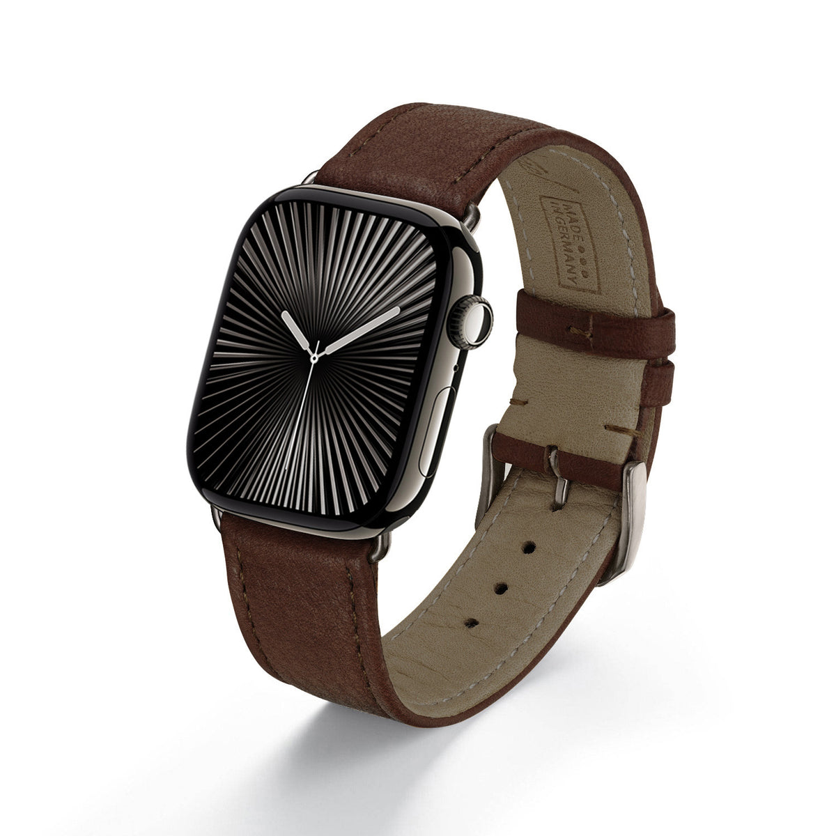 AuroraEco Uhrenarmband aus Bioleder für Apple Watch 10, handgefertigt, Mokka, von Happel