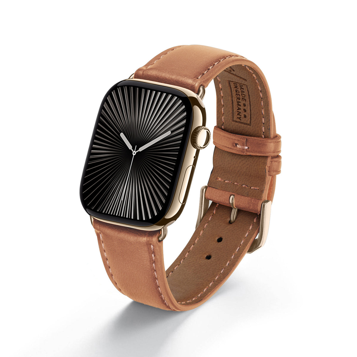 Vita Uhrenarmband aus Apfelleder für Apple Watch 10, handgefertigt, vegan, Cognac, von Happel