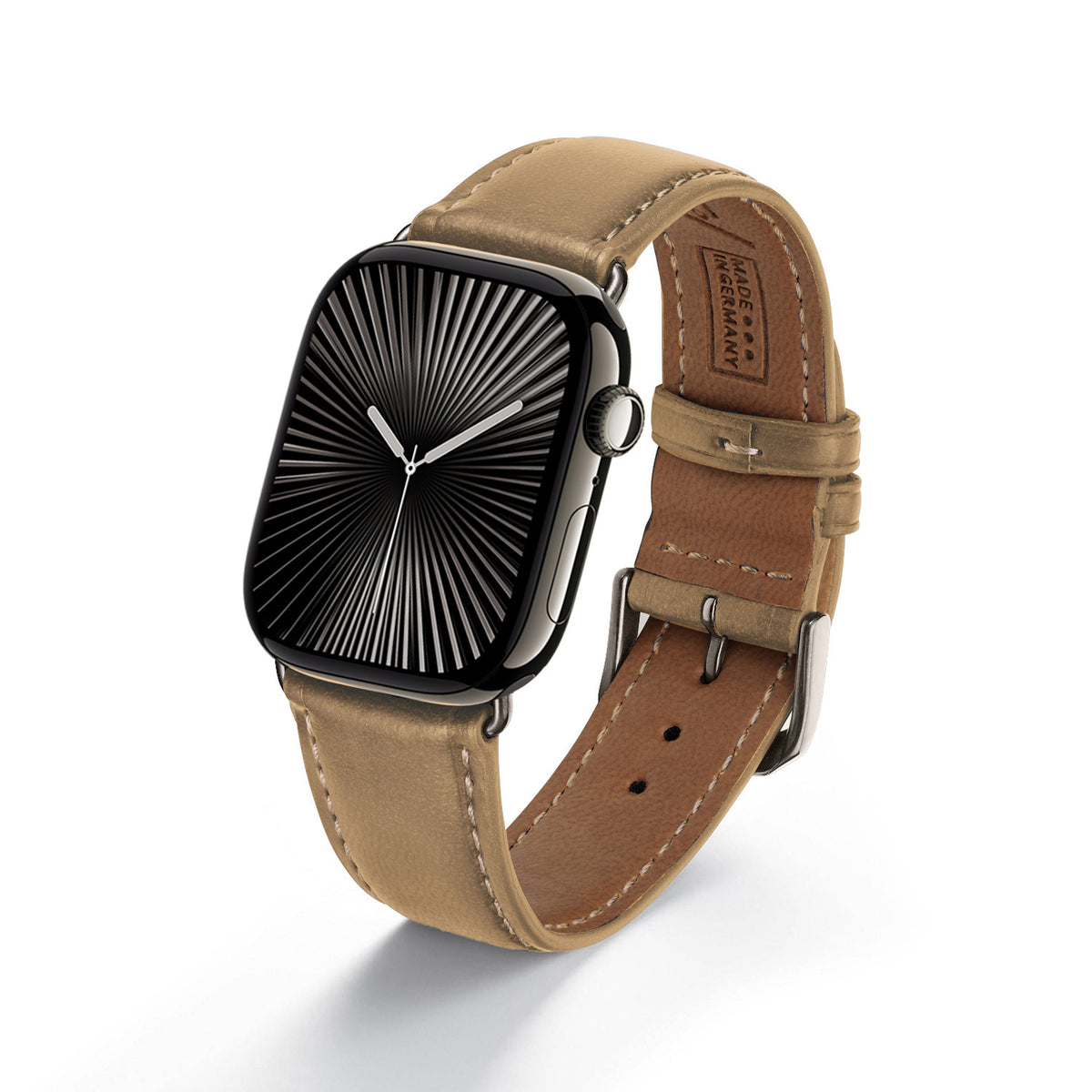 Vita Uhrenarmband aus Apfelleder für Apple Watch 10, handgefertigt, vegan, Cognac, von Happel