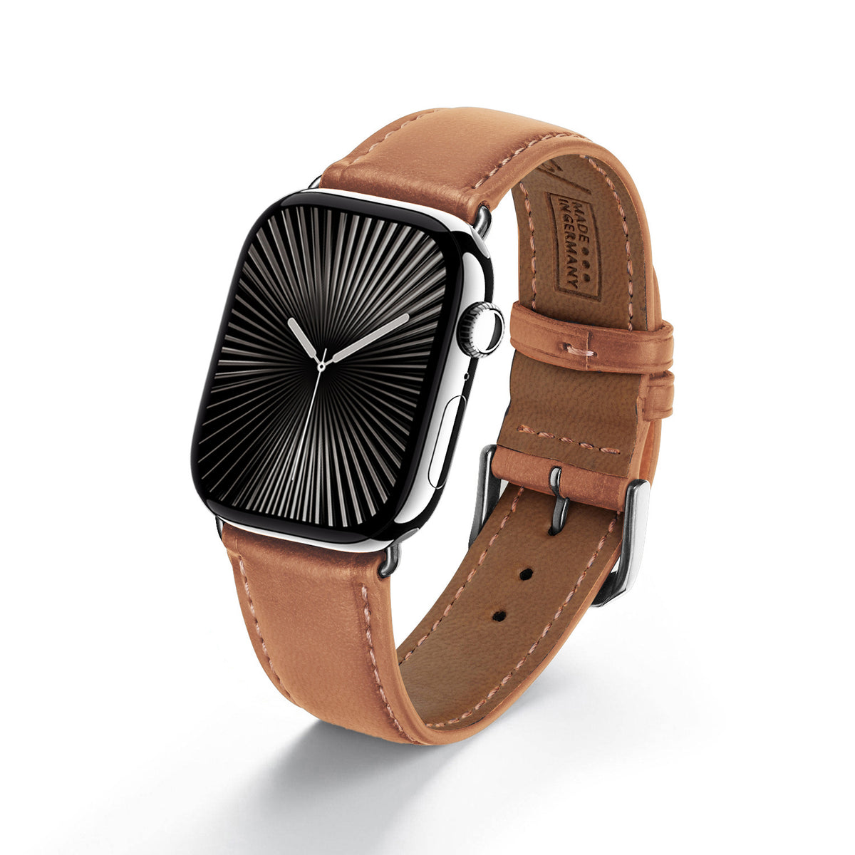 Vita Uhrenarmband aus Apfelleder für Apple Watch 10, handgefertigt, vegan, Cognac, von Happel