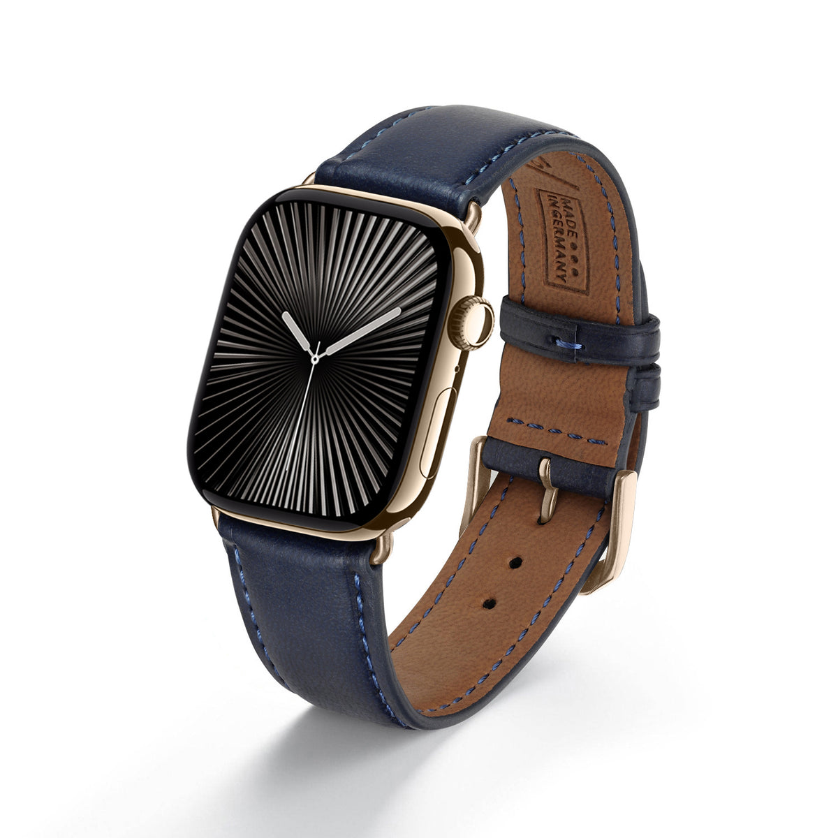 Vita Uhrenarmband aus Apfelleder für Apple Watch 10, handgefertigt, vegan, Ozeanblau, von Happel