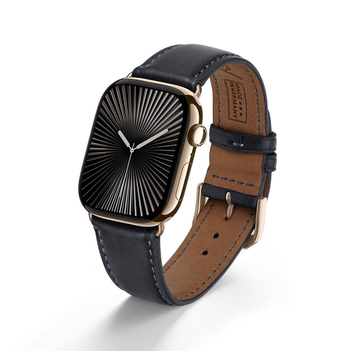 Vita Uhrenarmband aus Apfelleder für Apple Watch 10, handgefertigt, vegan, Schwarz, von Happel