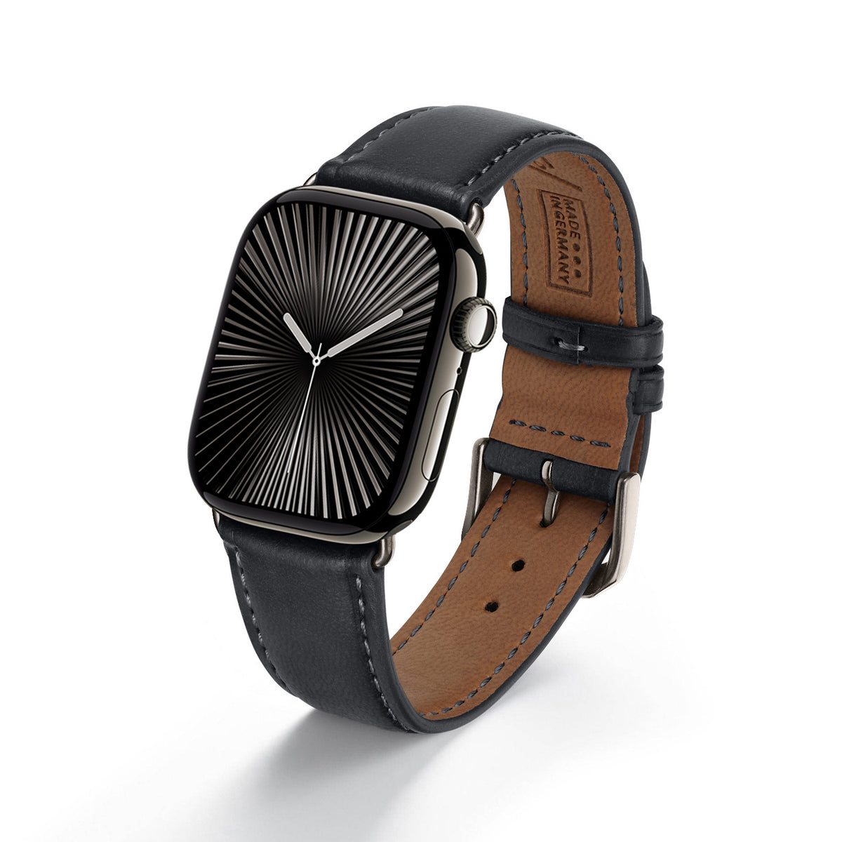 Vita Uhrenarmband aus Apfelleder für Apple Watch 10, handgefertigt, vegan, Schwarz, von Happel