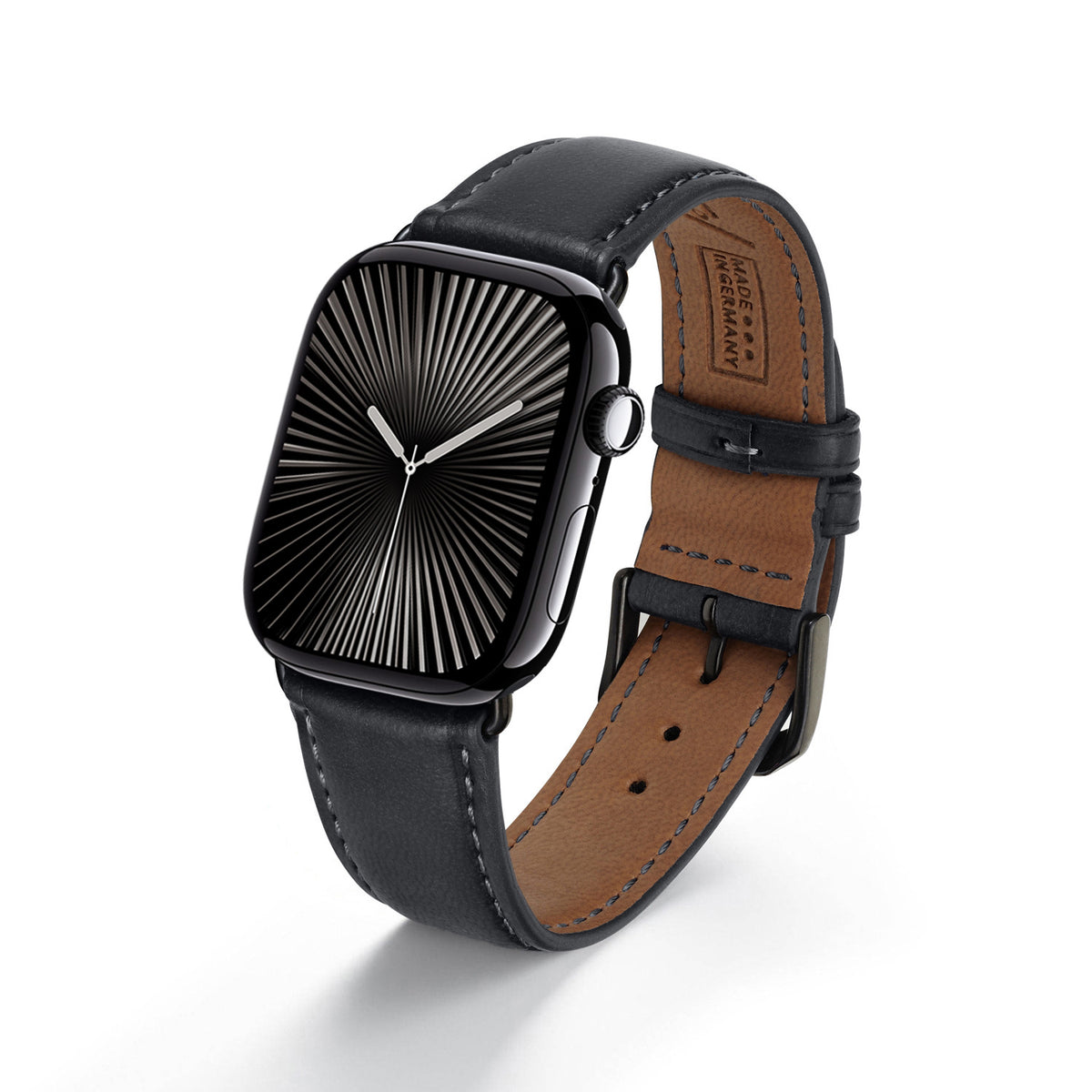 Vita Uhrenarmband aus Apfelleder für Apple Watch 10, handgefertigt, vegan, Schwarz, von Happel