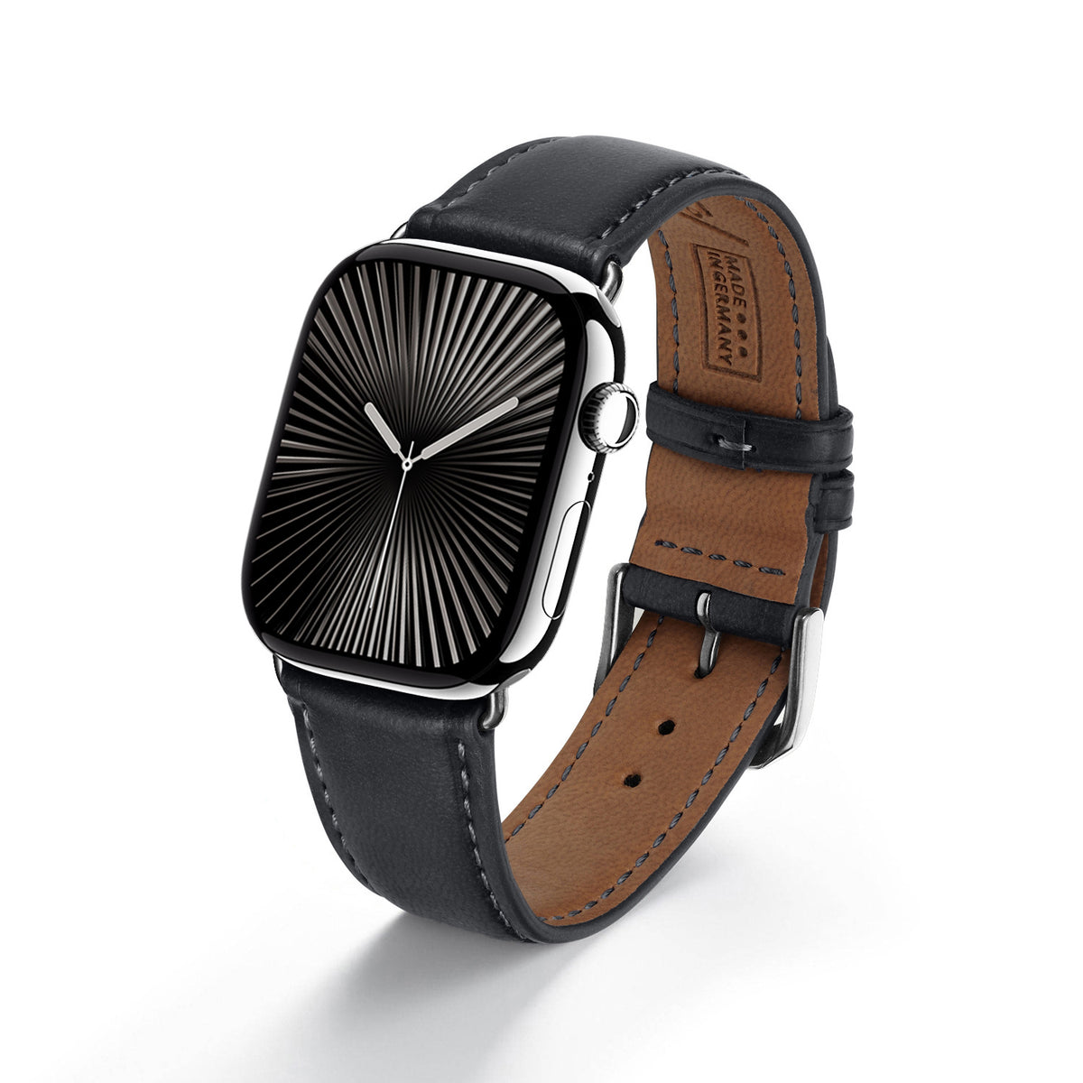 Vita Uhrenarmband aus Apfelleder für Apple Watch 10, handgefertigt, vegan, Schwarz, von Happel