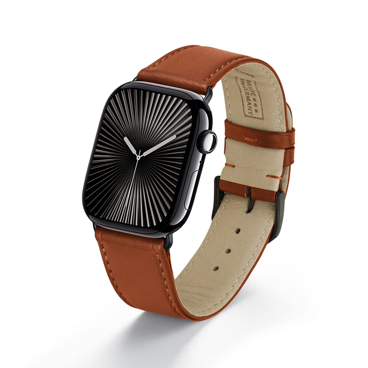 RavennaBlues Uhrenarmband aus Rindsleder für Apple Watch 10, handgefertigt, Cognac, von Happel