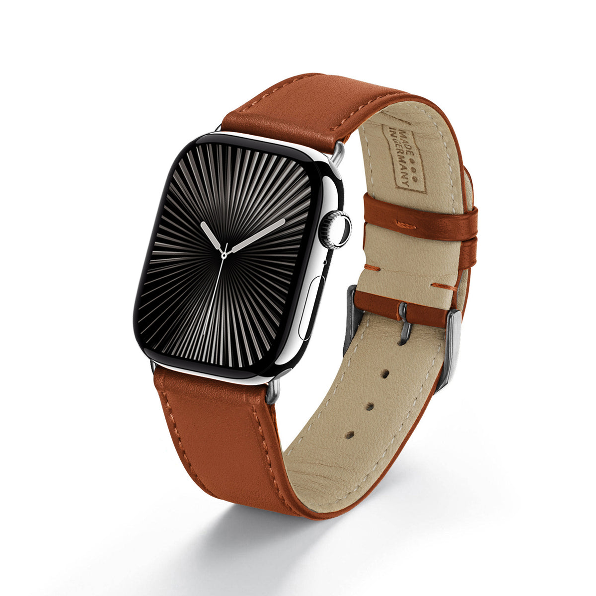 RavennaBlues Uhrenarmband aus Rindsleder für Apple Watch 10, handgefertigt, Cognac, von Happel
