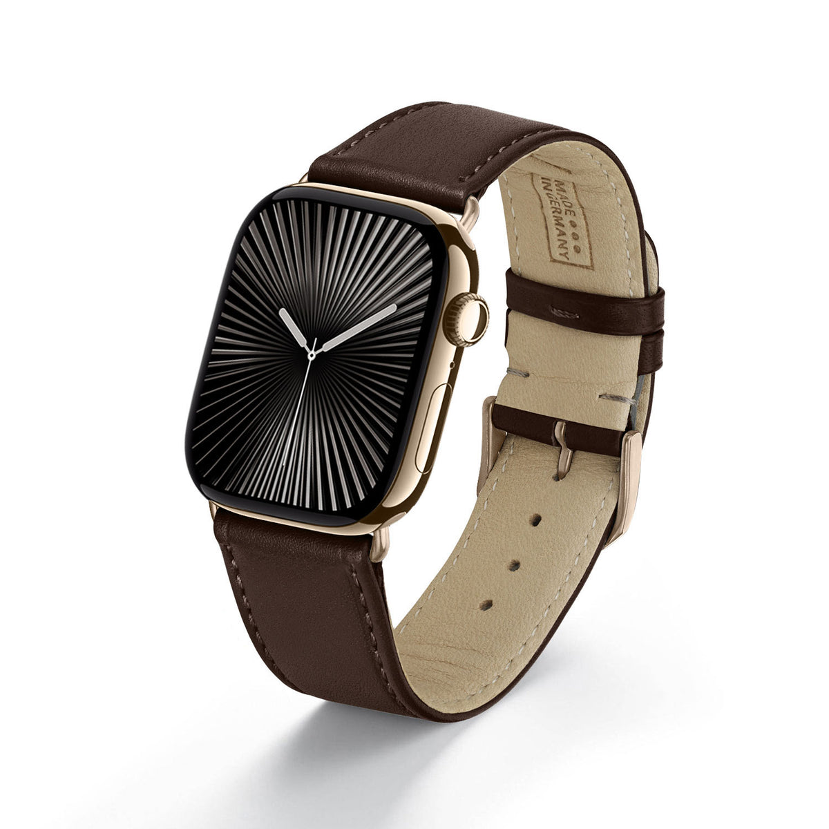 RavennaBlues Uhrenarmband aus Rindsleder für Apple Watch 10, handgefertigt, Mokka, von Happel