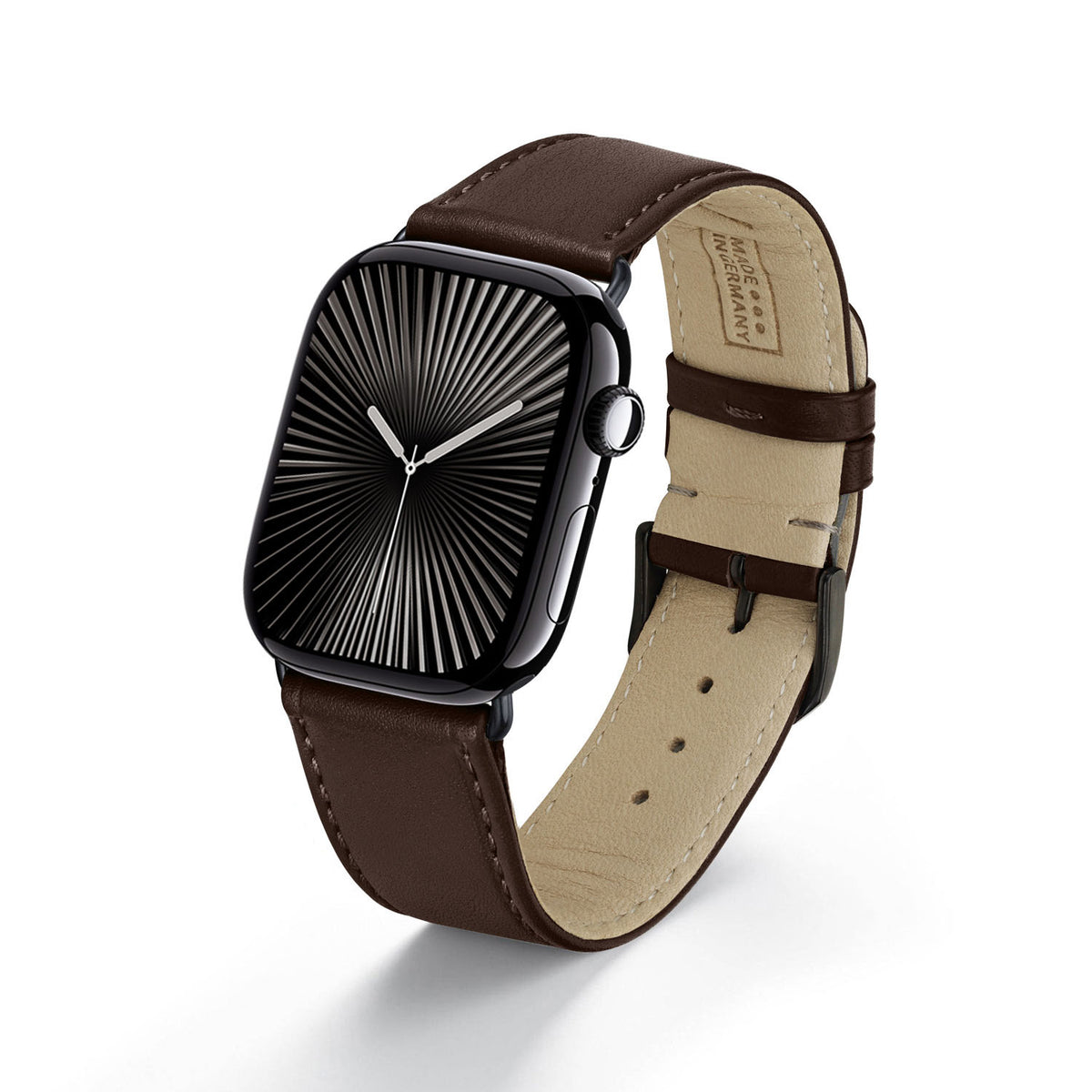 RavennaBlues Uhrenarmband aus Rindsleder für Apple Watch 10, handgefertigt, Mokka, von Happel