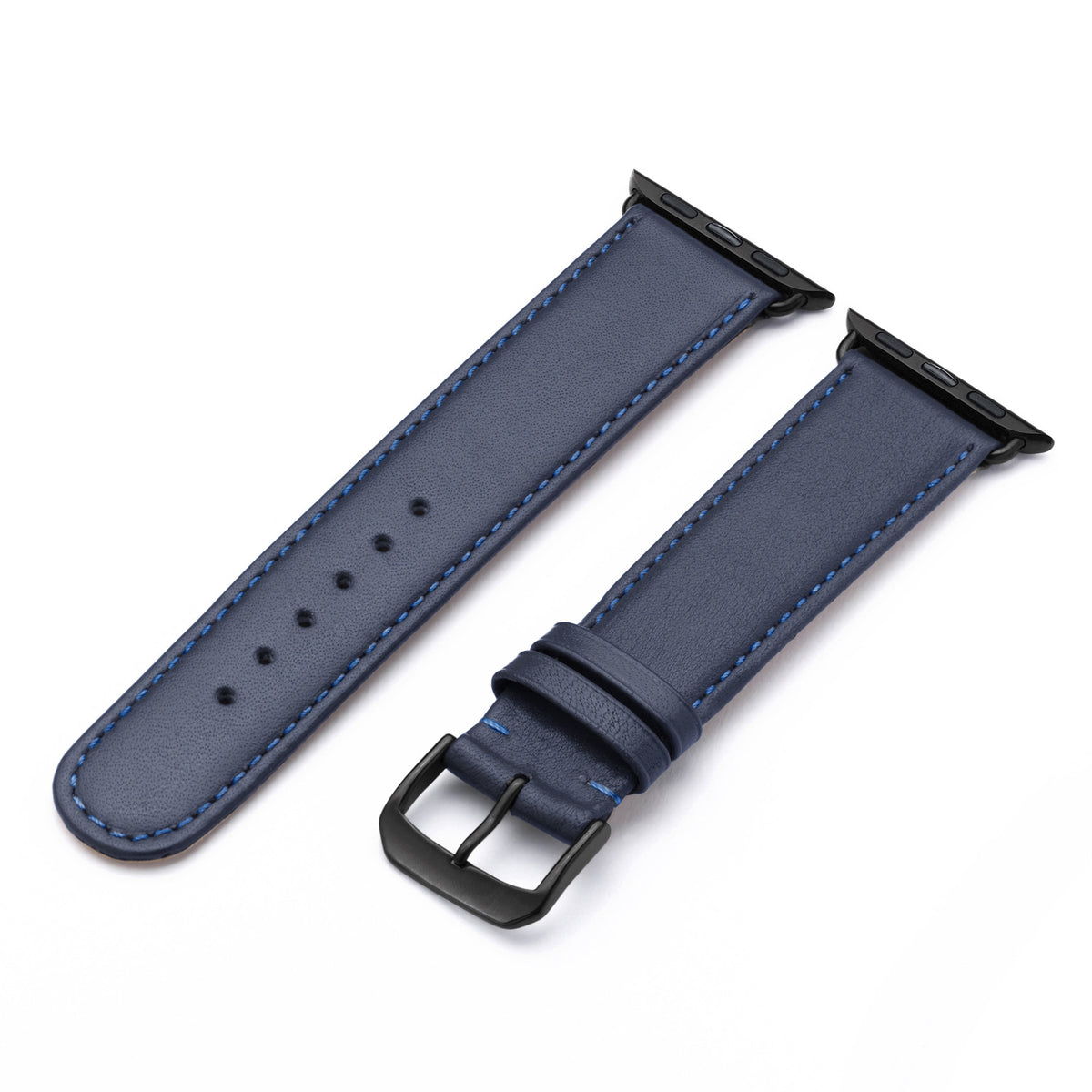 RavennaBlues Uhrenarmband aus Rindsleder für Apple Watch 10, handgefertigt, Ozeanblau, von Happel