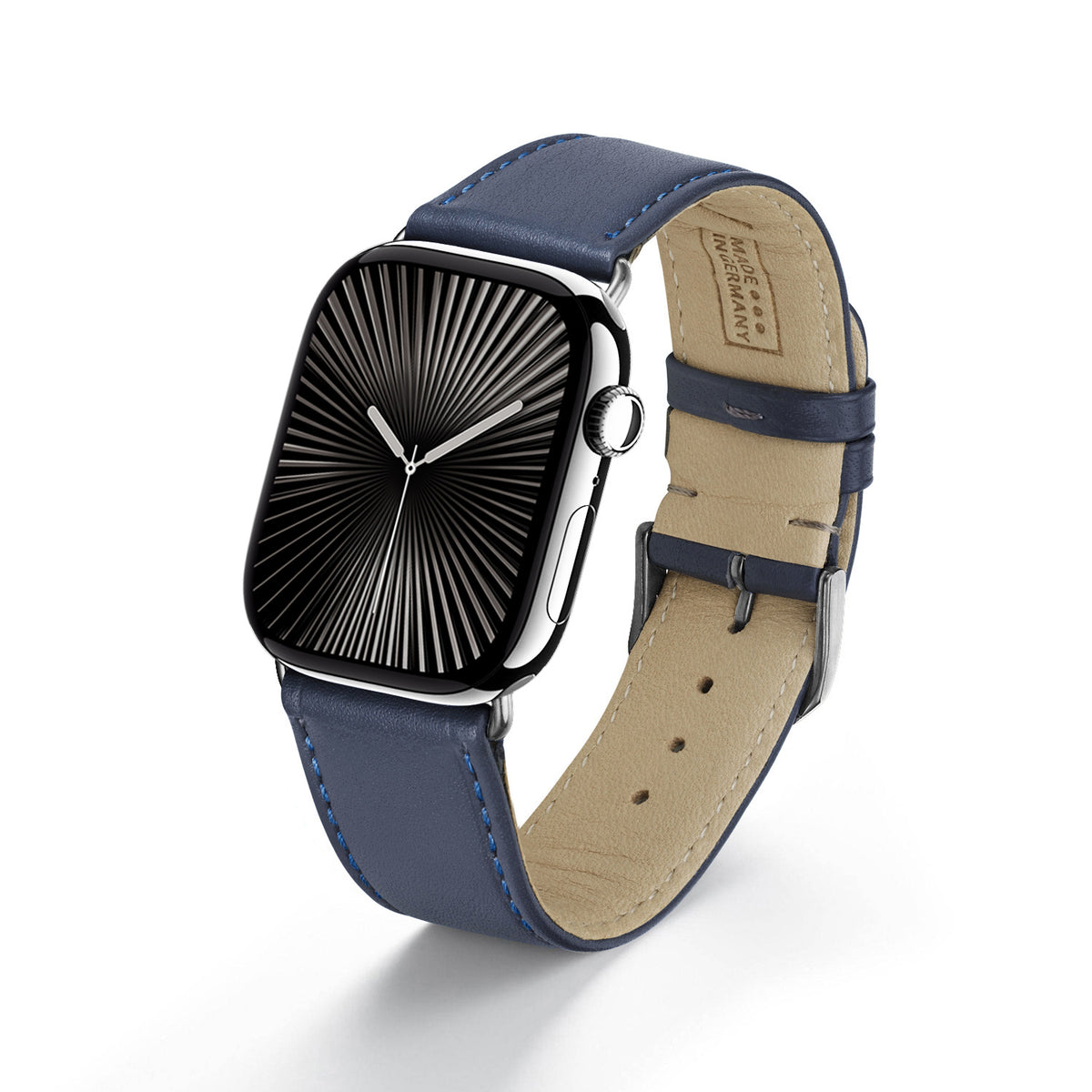 RavennaBlues Uhrenarmband aus Rindsleder für Apple Watch 10, handgefertigt, Ozeanblau, von Happel