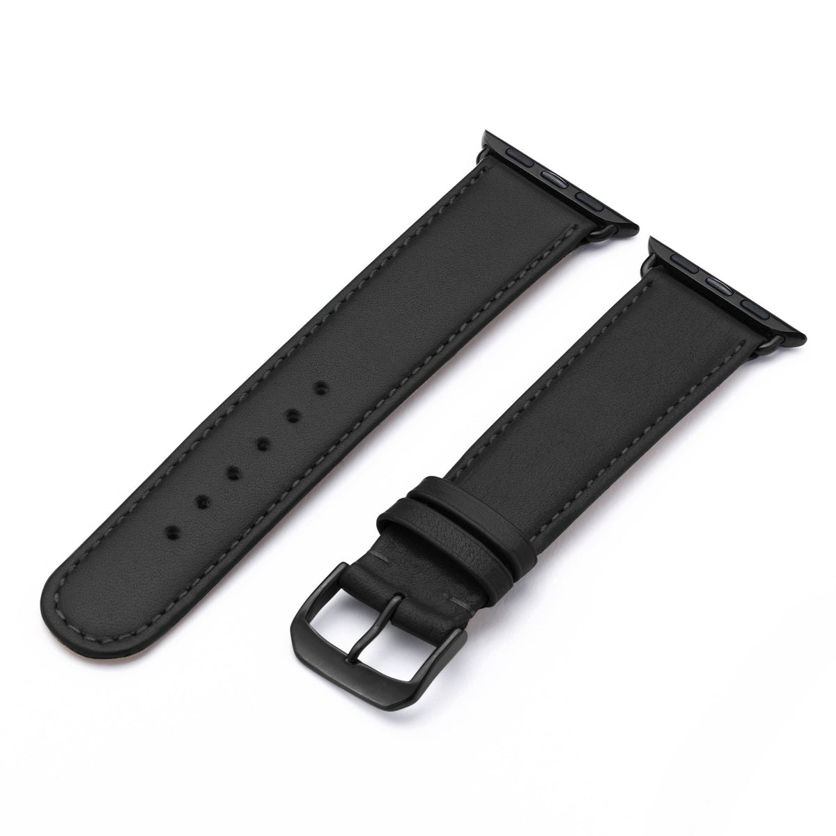RavennaBlues Uhrenarmband aus Rindsleder für Apple Watch 10, handgefertigt, Schwarz, von Happel