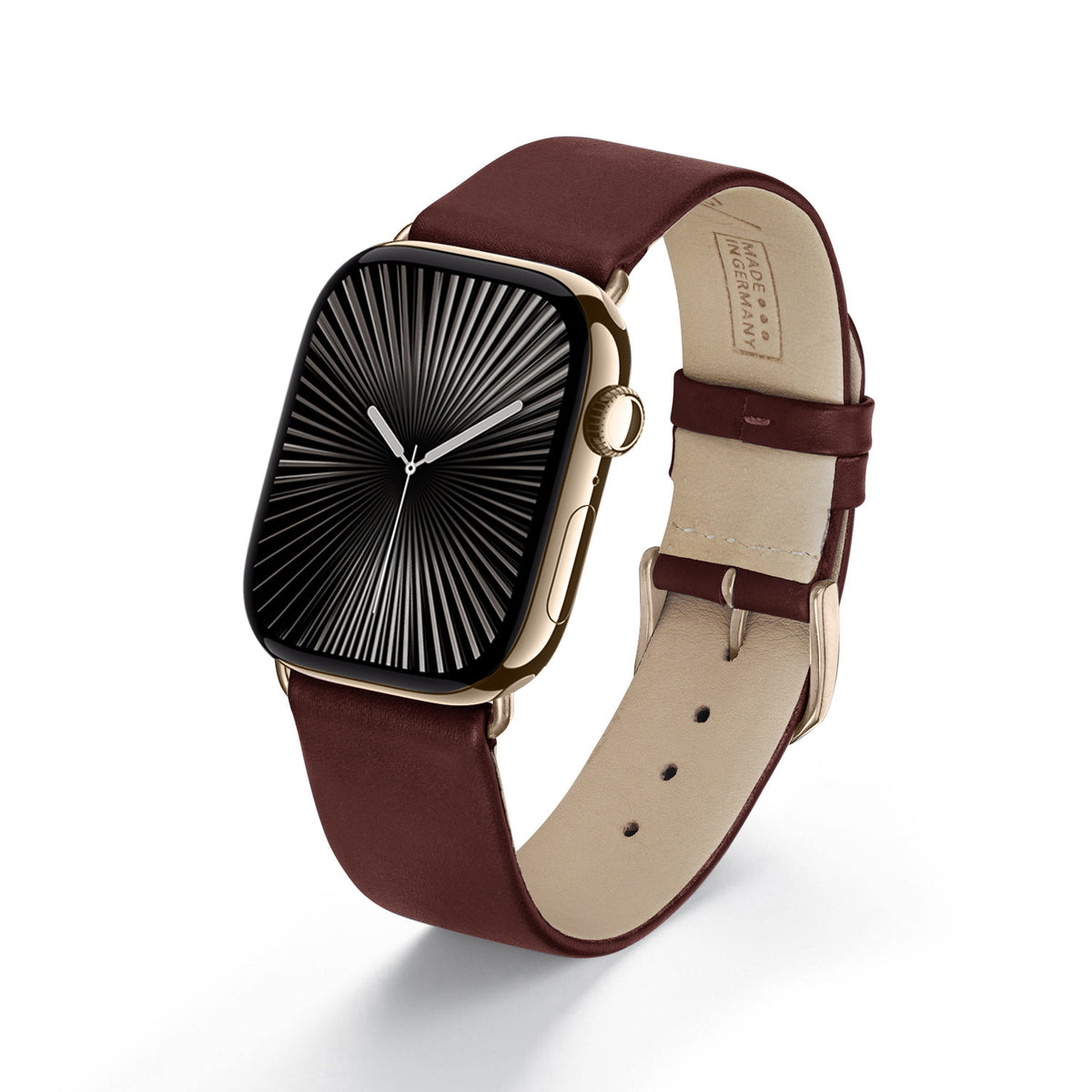 Siena Uhrenarmband aus Rindsleder für Apple Watch 10, handgefertigt, Bordeux, von Happel