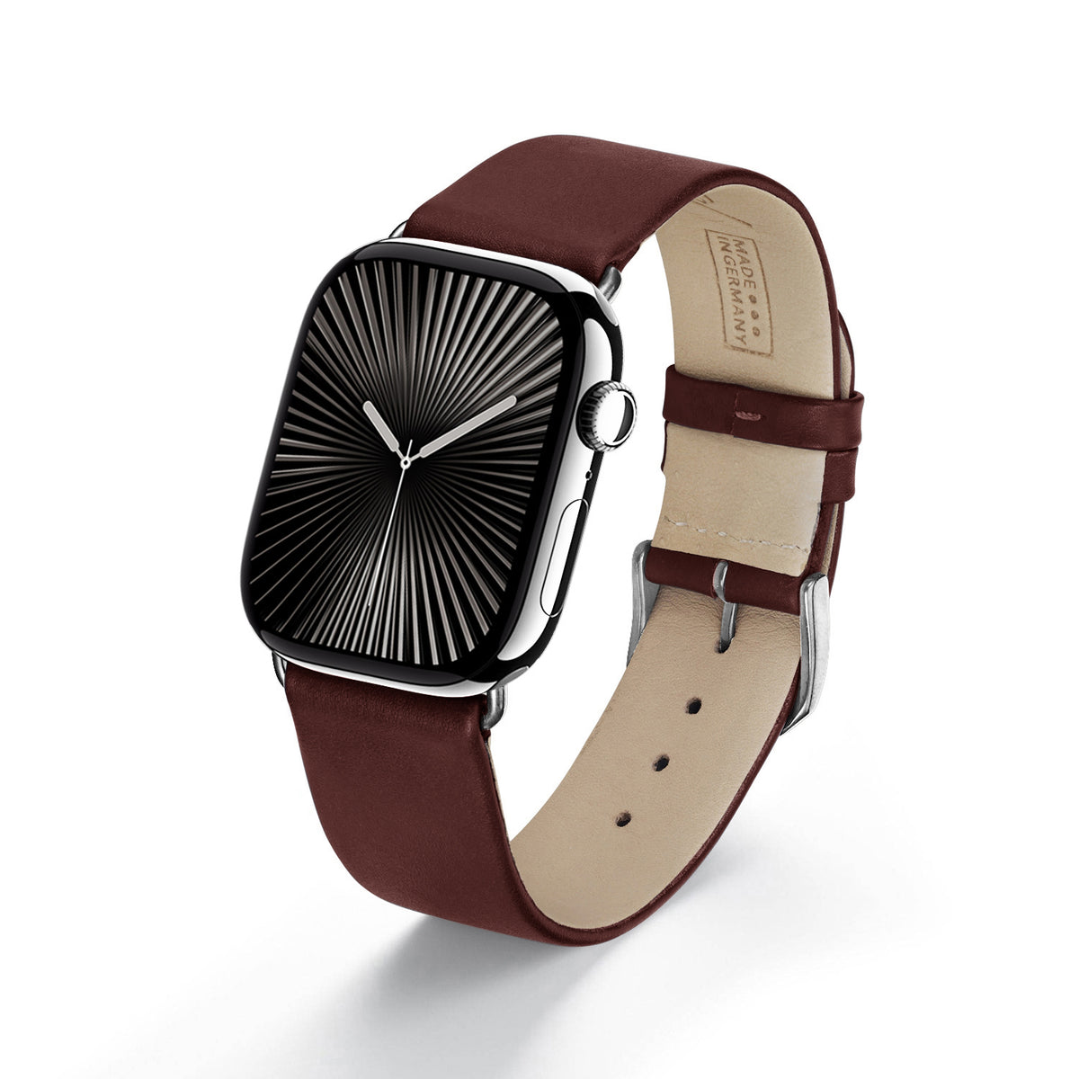 Siena Uhrenarmband aus Rindsleder für Apple Watch 10, handgefertigt, Bordeux, von Happel