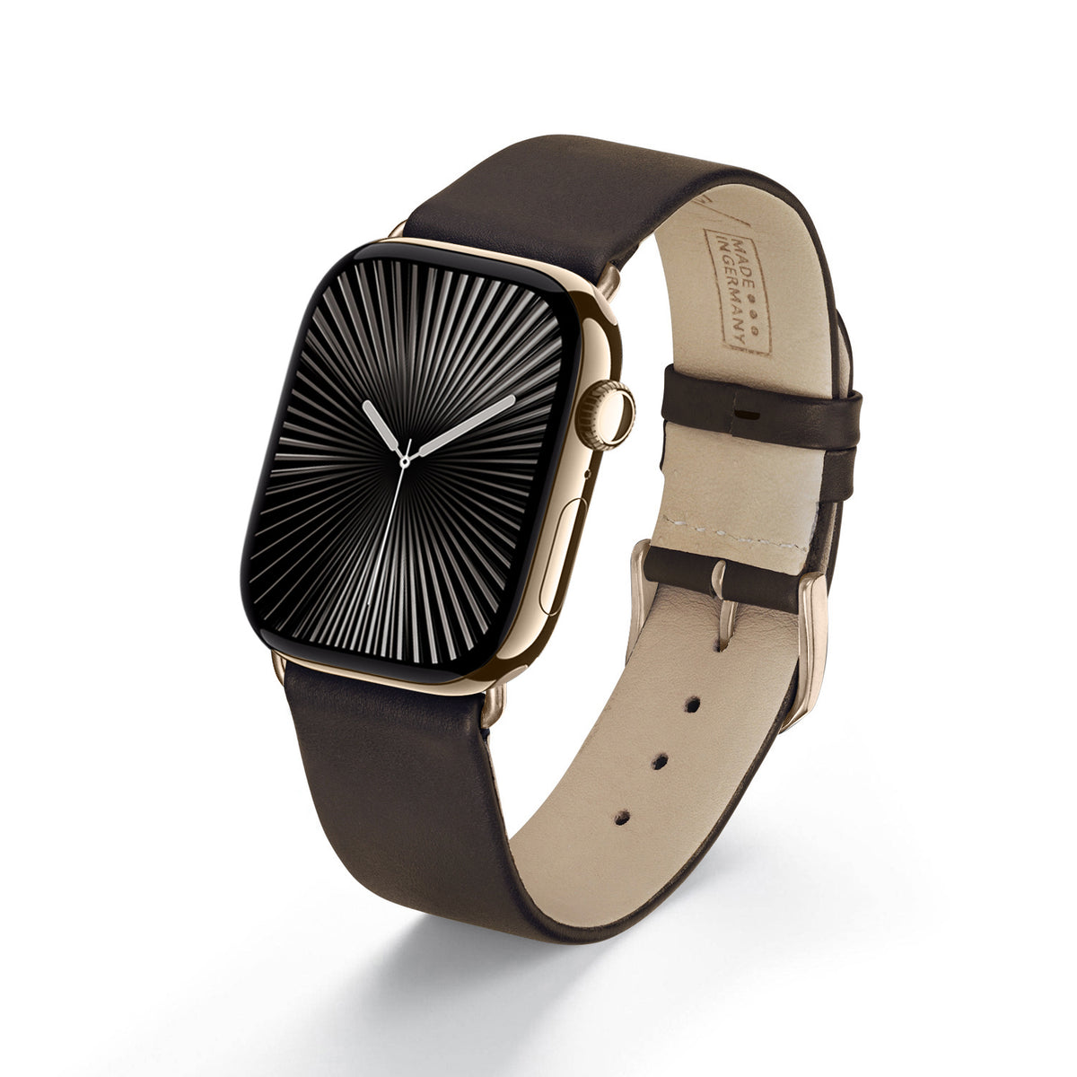Siena Uhrenarmband aus Rindsleder für Apple Watch 10, handgefertigt, Mokka, von Happel