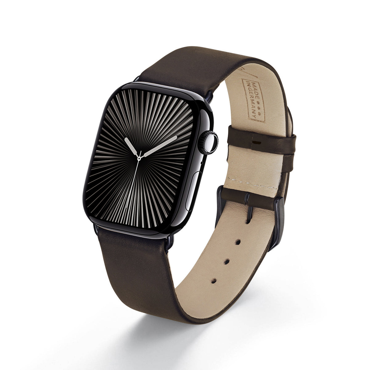 Siena Uhrenarmband aus Rindsleder für Apple Watch 10, handgefertigt, Mokka, von Happel