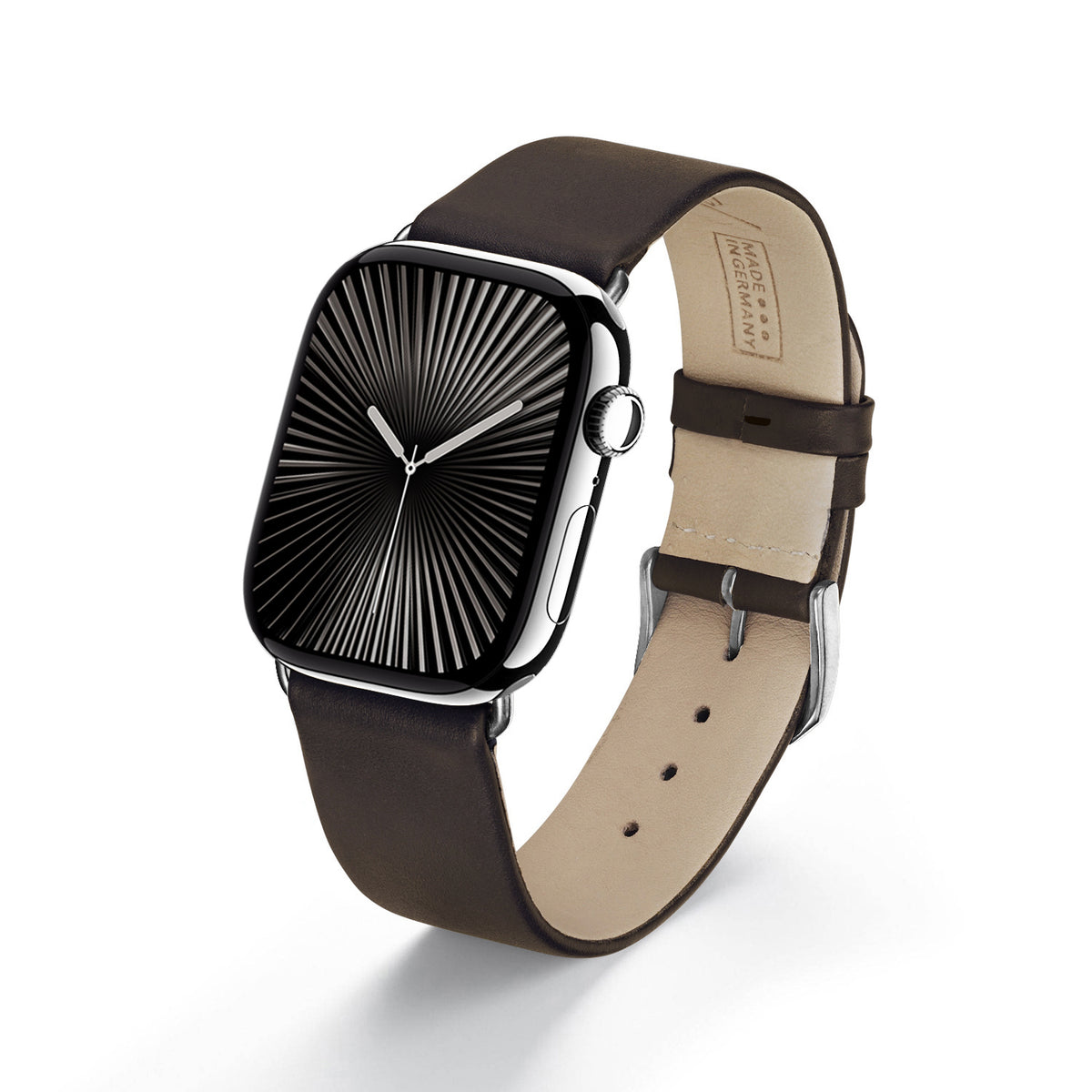 Siena Uhrenarmband aus Rindsleder für Apple Watch 10, handgefertigt, Mokka, von Happel