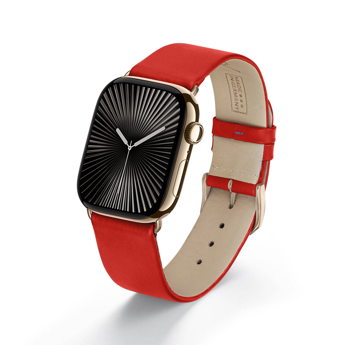 Siena Uhrenarmband aus Rindsleder für Apple Watch 10, handgefertigt, Rot, von Happel