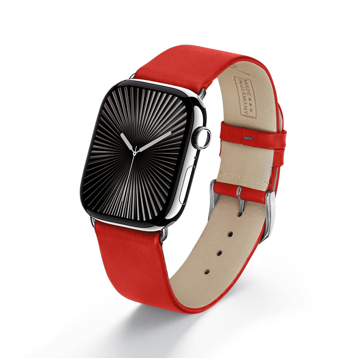 Siena Uhrenarmband aus Rindsleder für Apple Watch 10, handgefertigt, Rot, von Happel