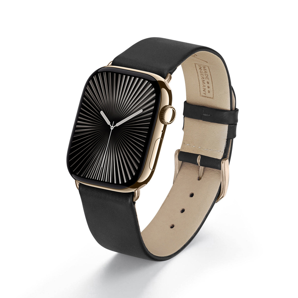 Siena Uhrenarmband aus Rindsleder für Apple Watch 10, handgefertigt, Schwarz, von Happel
