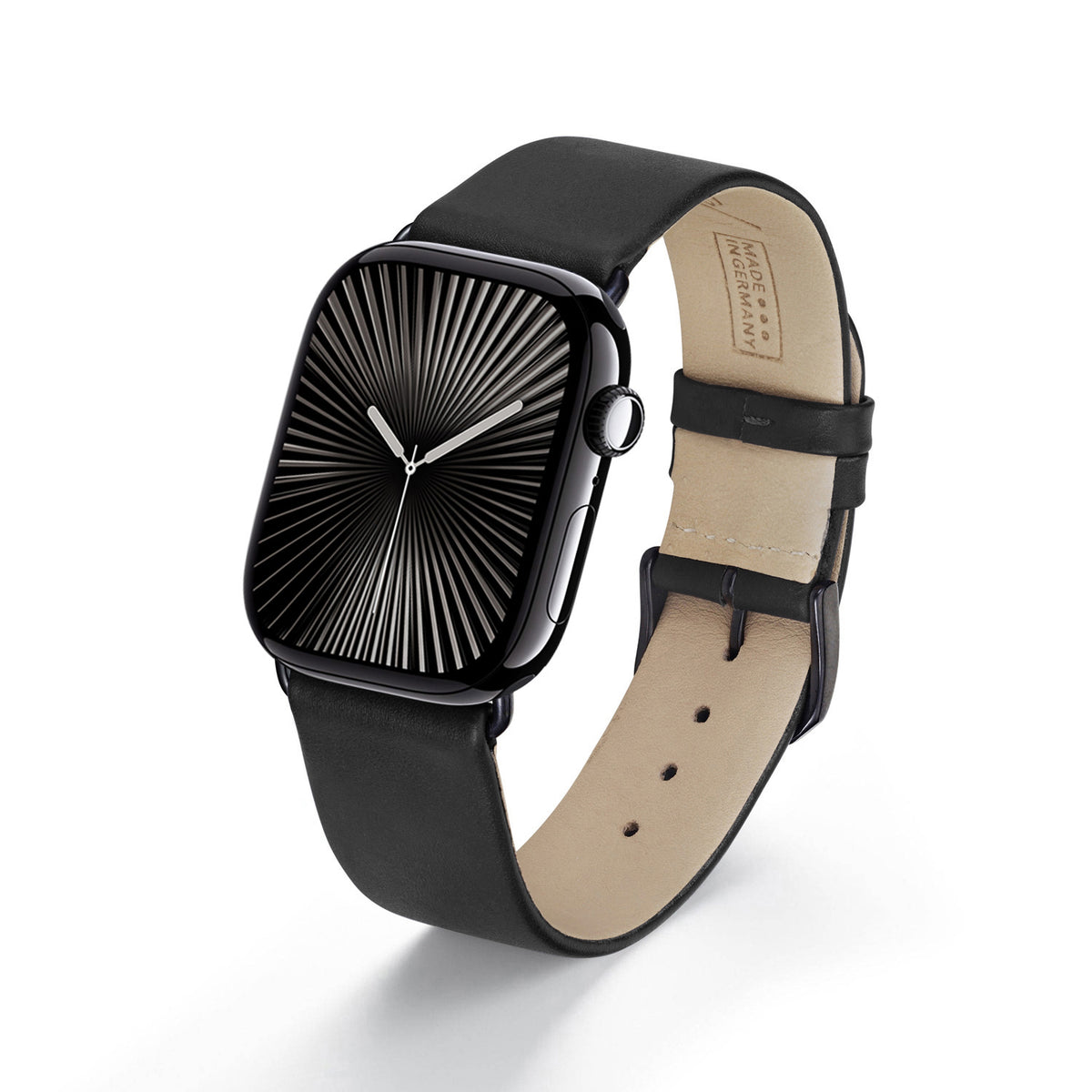 Siena Uhrenarmband aus Rindsleder für Apple Watch 10, handgefertigt, Schwarz, von Happel