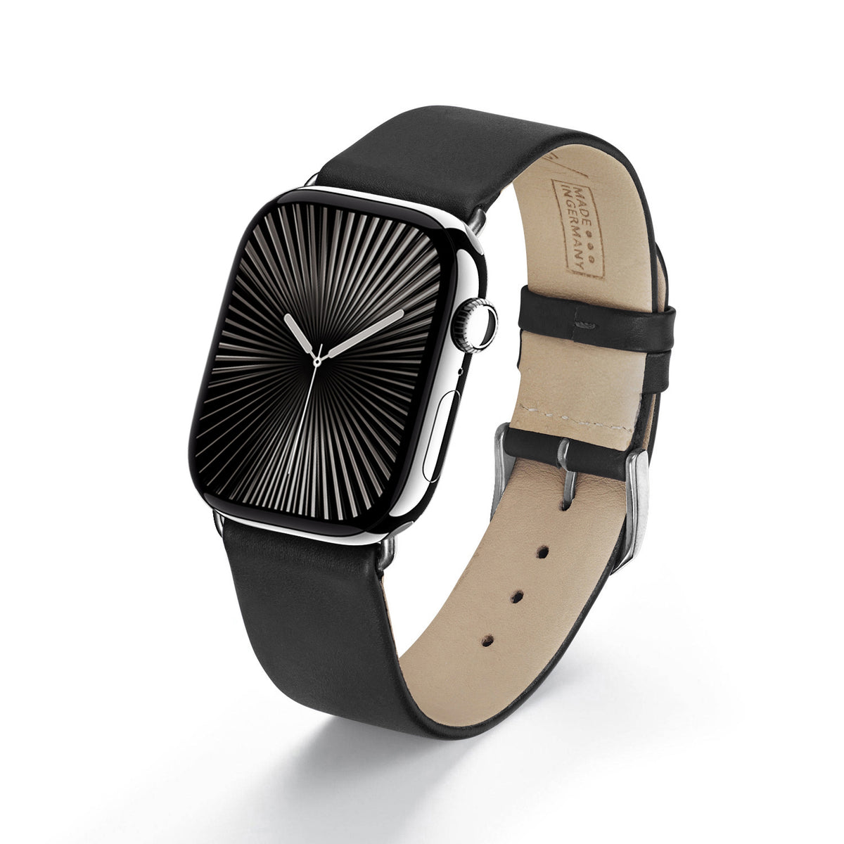 Siena Uhrenarmband aus Rindsleder für Apple Watch 10, handgefertigt, Schwarz, von Happel