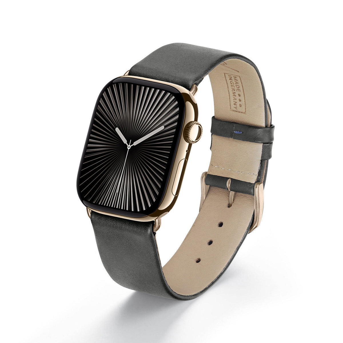 Siena Uhrenarmband aus Rindsleder für Apple Watch 10, handgefertigt, Steingrau, von Happel
