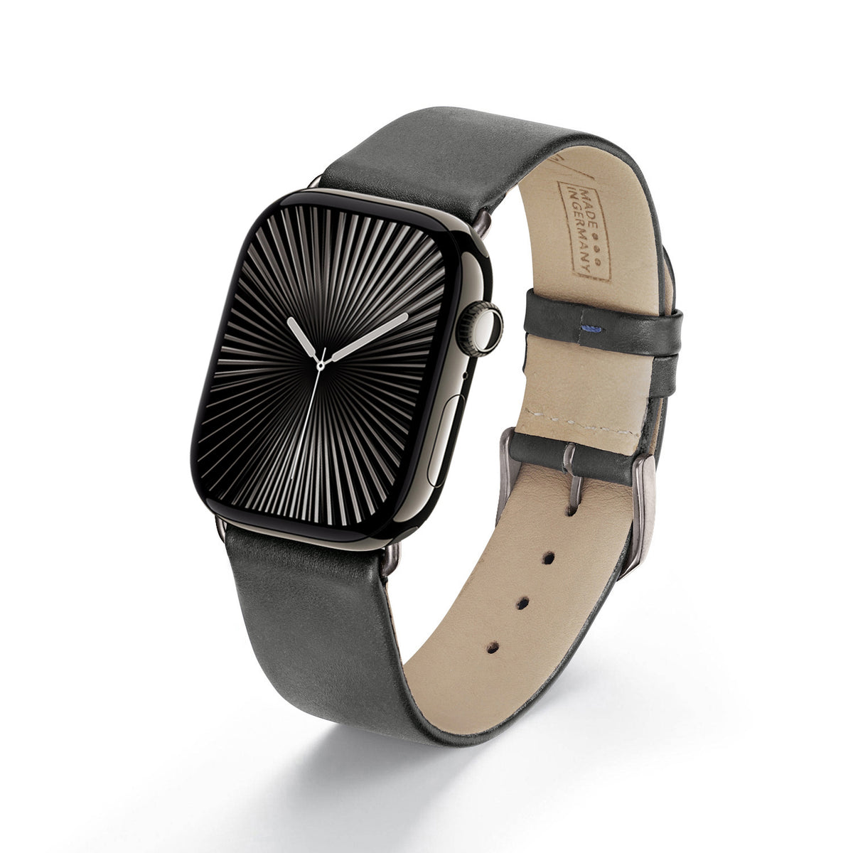 Siena Uhrenarmband aus Rindsleder für Apple Watch 10, handgefertigt, Steingrau, von Happel
