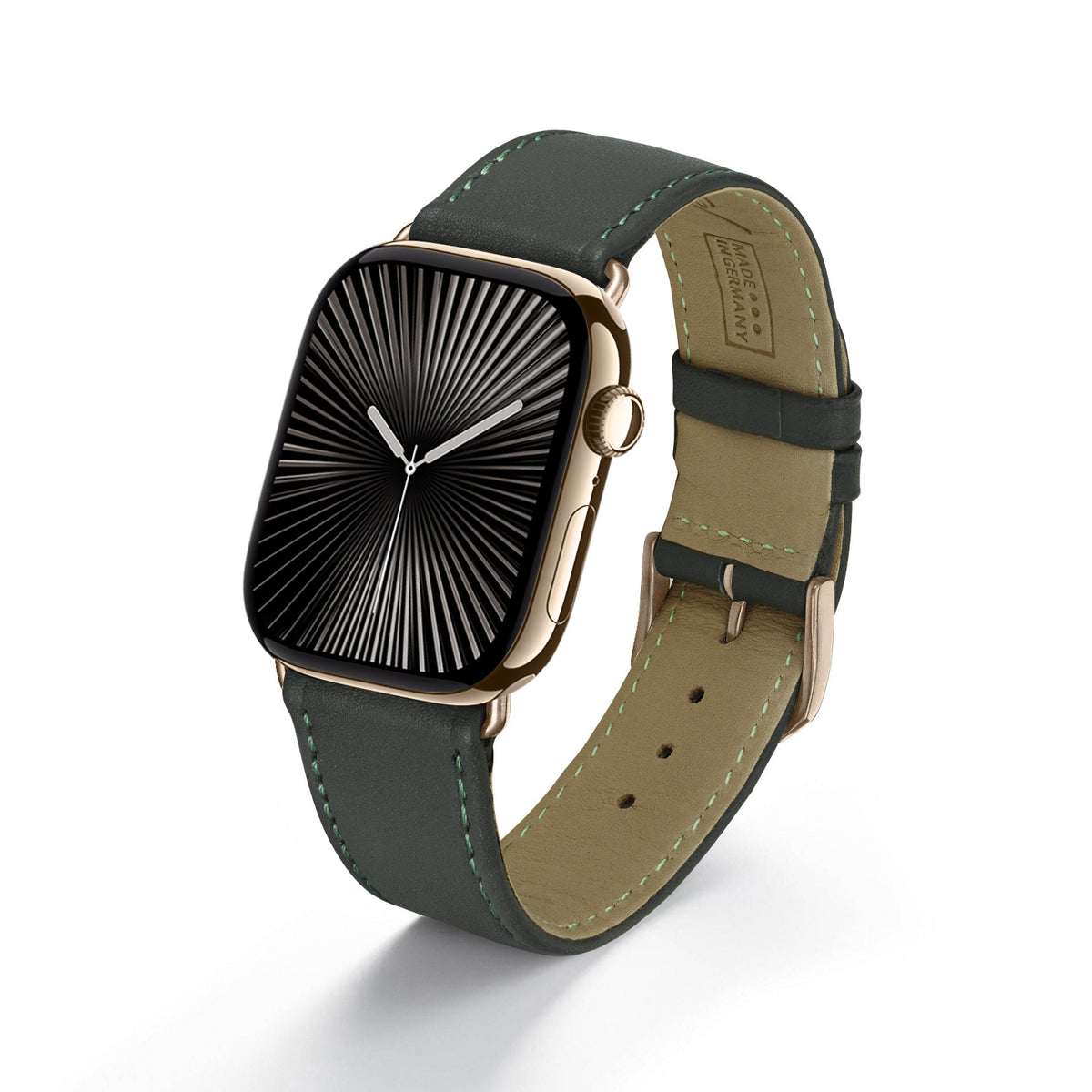 Solace Uhrenarmband aus Sattelleder für Apple Watch 10, handgefertigt, Forstgrün
, von Happel