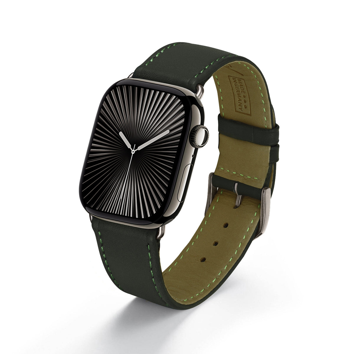 Solace Uhrenarmband aus Sattelleder für Apple Watch 10, handgefertigt, Forstgrün
, von Happel