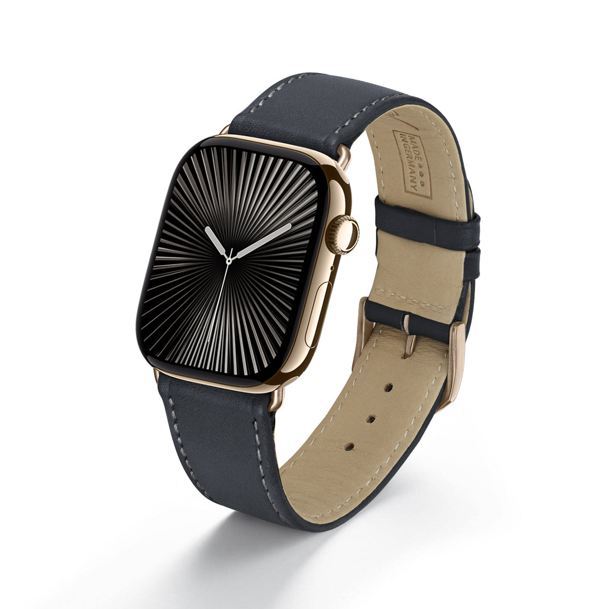 Solace Uhrenarmband aus Sattelleder für Apple Watch 10, handgefertigt, Ozeanblau
, von Happel