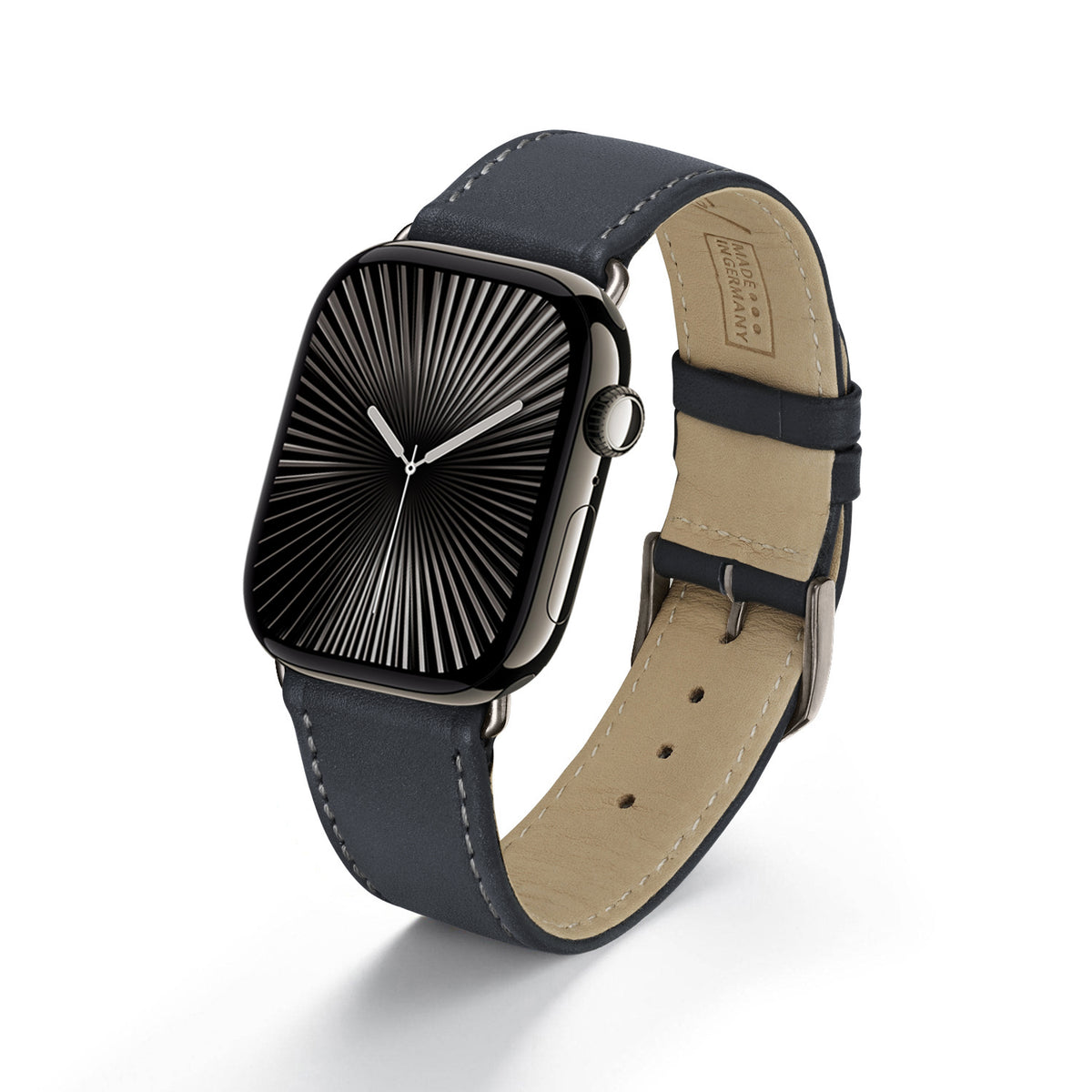 Solace Uhrenarmband aus Sattelleder für Apple Watch 10, handgefertigt, Ozeanblau
, von Happel