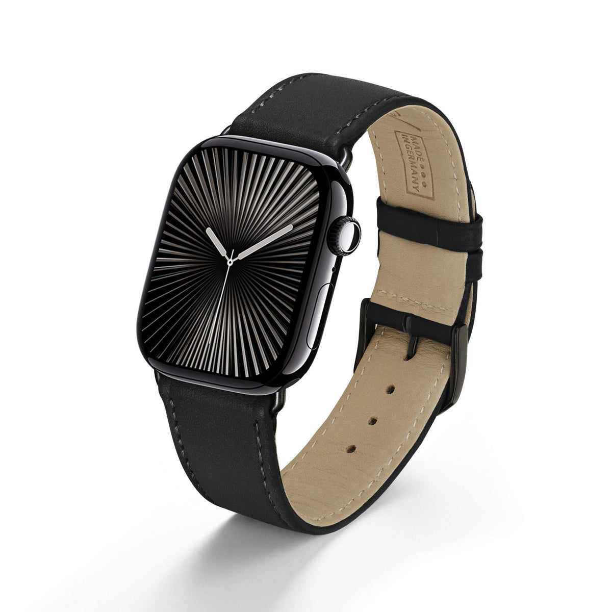 Solace Uhrenarmband aus Sattelleder für Apple Watch 10, handgefertigt, Schwarz
, von Happel