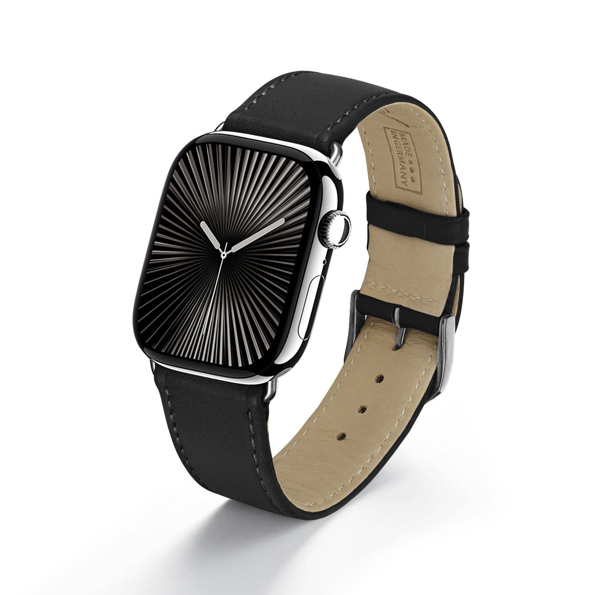 Solace Uhrenarmband aus Sattelleder für Apple Watch 10, handgefertigt, Schwarz
, von Happel
