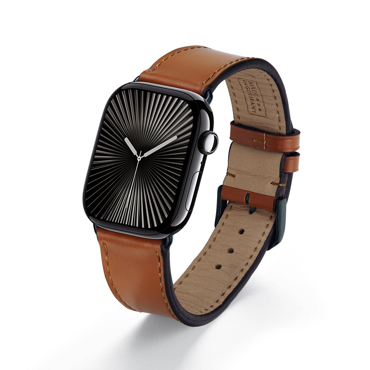 Elysian Uhrenarmband aus Shell Cordovan Leder für Apple Watch 10, handgefertigt, Cognac, von Happel