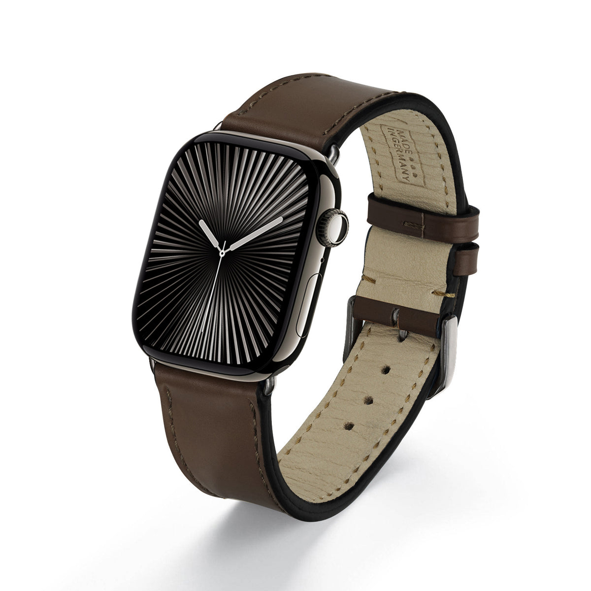 Elysian Uhrenarmband aus Shell Cordovan Leder für Apple Watch 10, handgefertigt, Mokka, von Happel