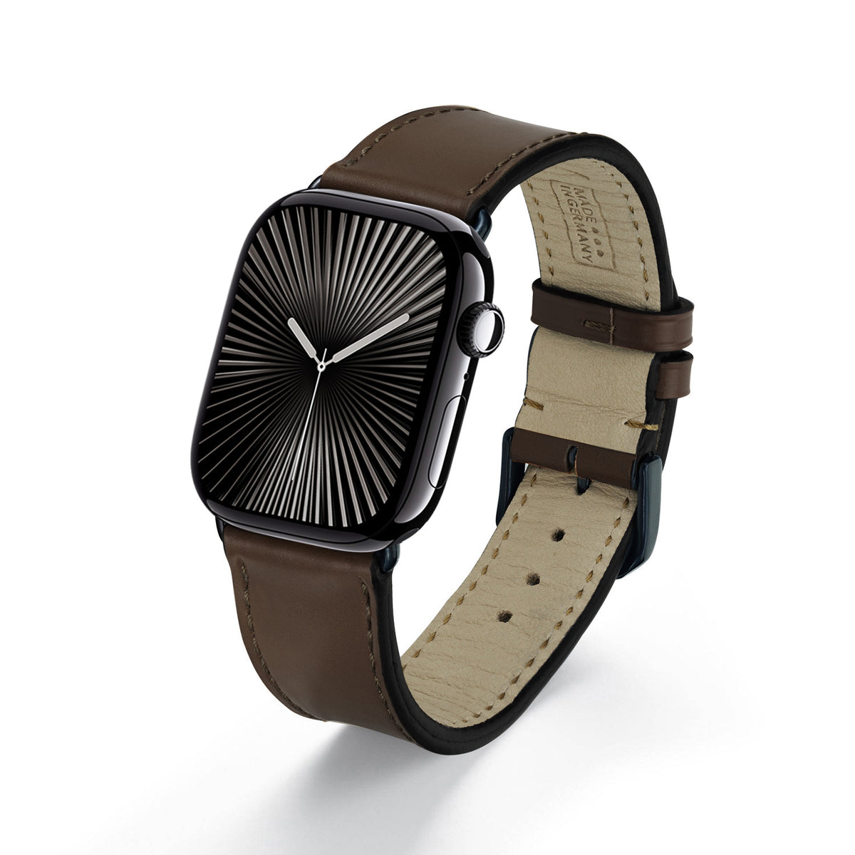 Elysian Uhrenarmband aus Shell Cordovan Leder für Apple Watch 10, handgefertigt, Mokka, von Happel
