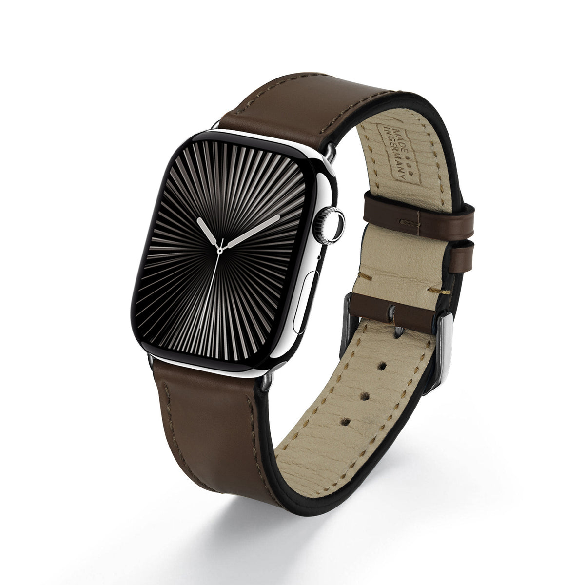Elysian Uhrenarmband aus Shell Cordovan Leder für Apple Watch 10, handgefertigt, Mokka, von Happel