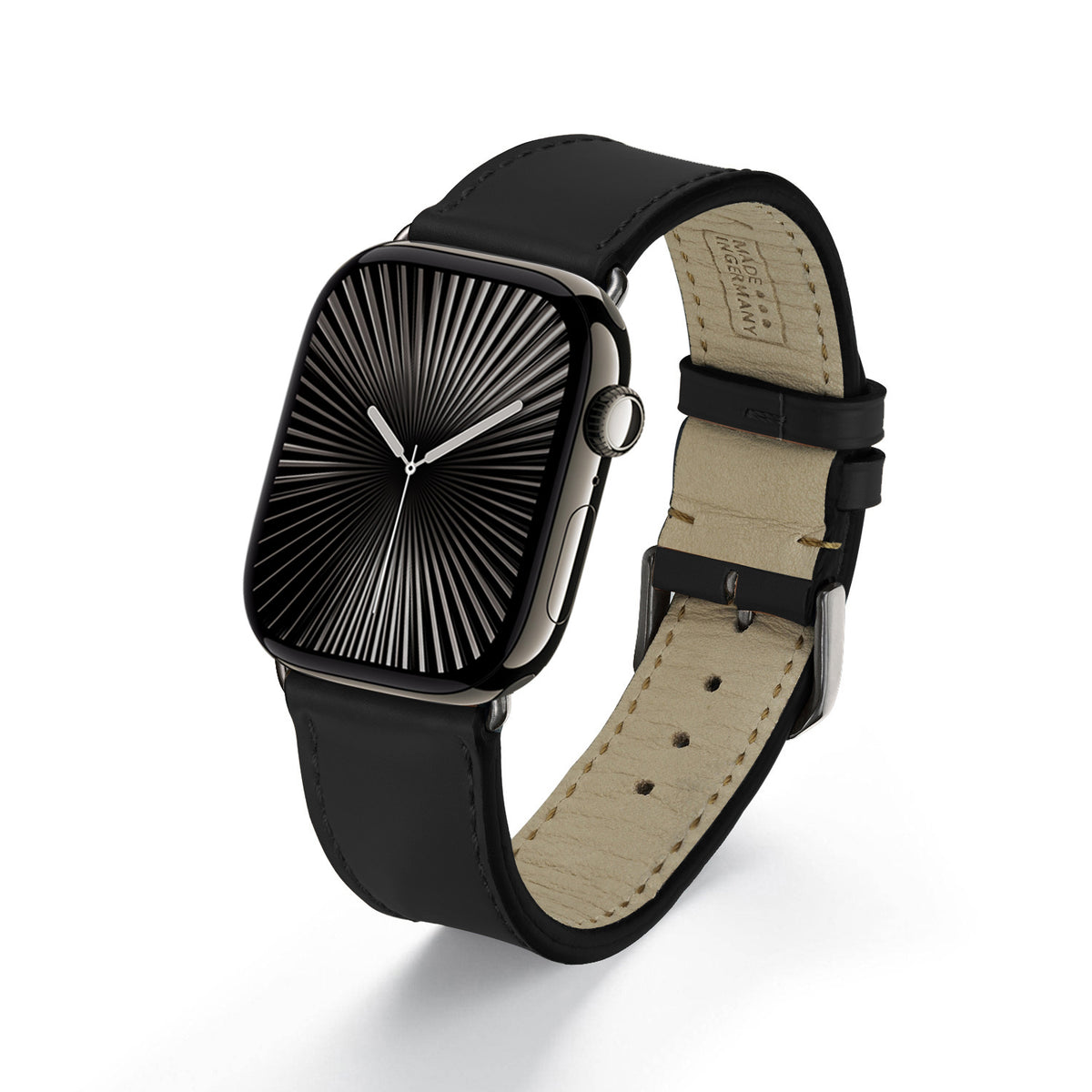 Elysian Uhrenarmband aus Shell Cordovan Leder für Apple Watch 10, handgefertigt, Schwarz, von Happel