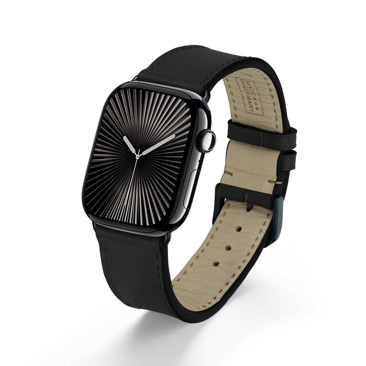 Elysian Uhrenarmband aus Shell Cordovan Leder für Apple Watch 10, handgefertigt, Schwarz, von Happel