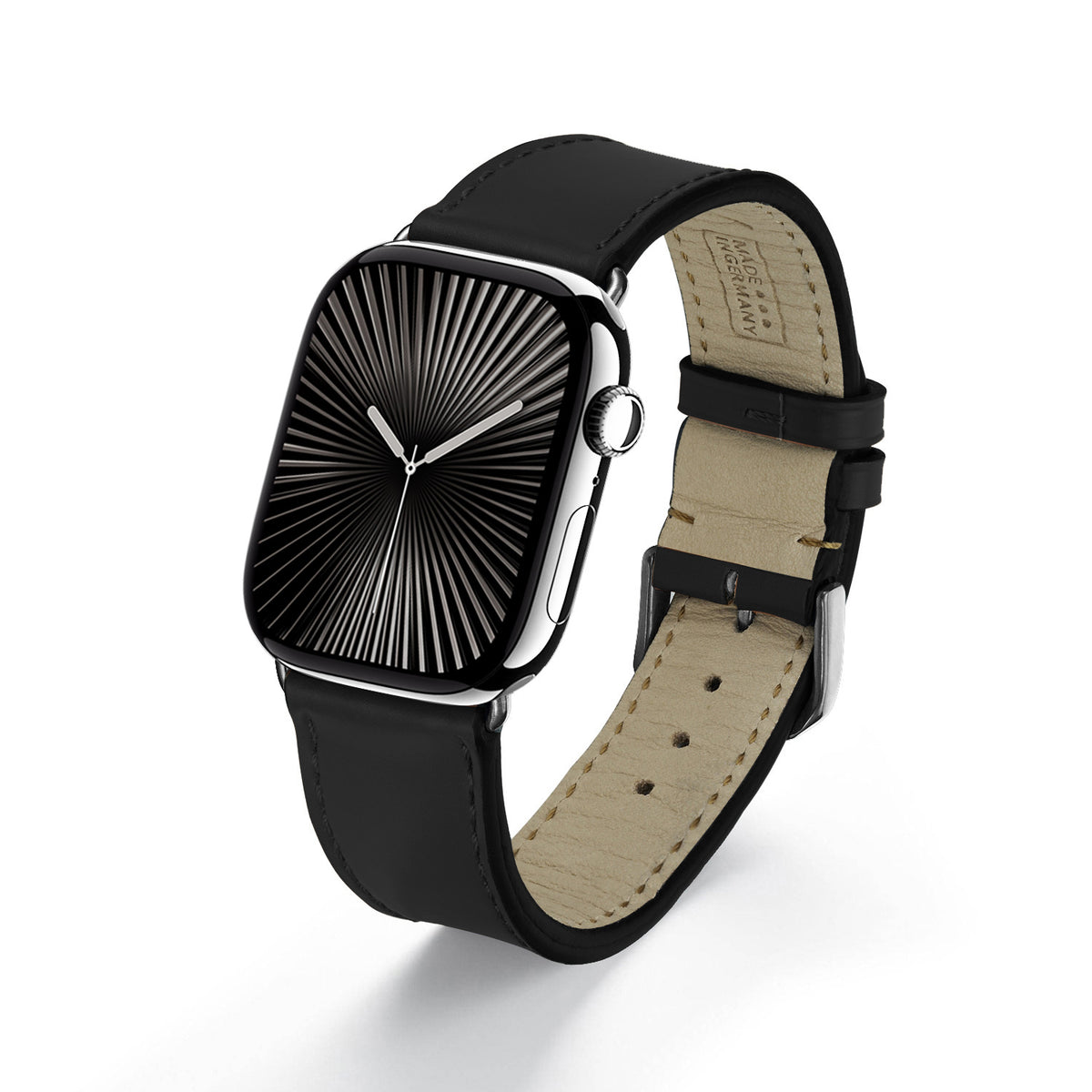 Elysian Uhrenarmband aus Shell Cordovan Leder für Apple Watch 10, handgefertigt, Schwarz, von Happel